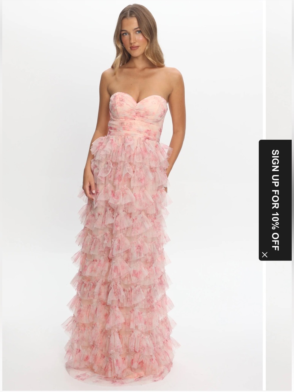 Caroline Constas 🔥 Strapless Tulle Salmon Floral Maxi Dress SRP $ 296